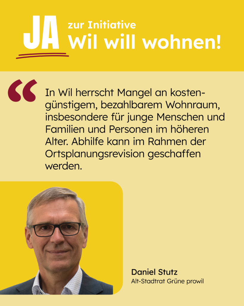In Wil herrscht Mangel an kostengünstigem, bezahlbarem Wohnraum, insbesondere für junge Menschen und Familien und Personen im höheren Alter. Abhilfe kann im Rahmen der Ortsplanungsrevision geschaffen werden.
Daniel Stutz