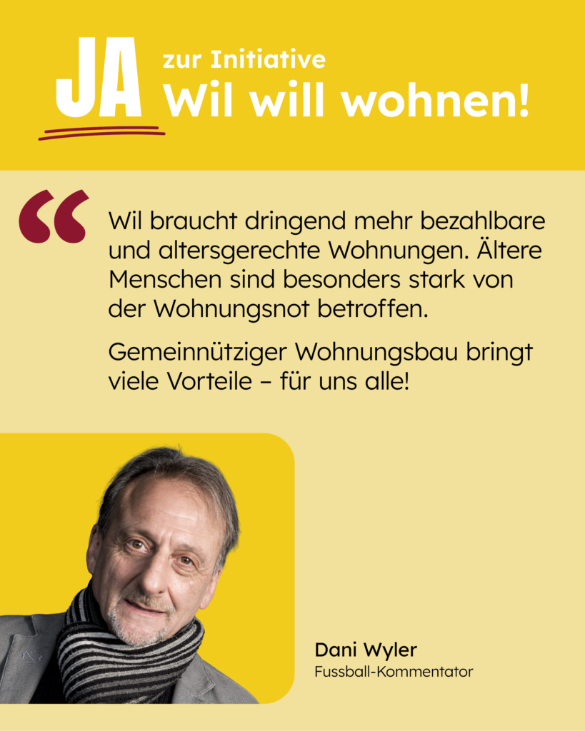 Wil braucht dringend mehr bezahlbare und altersgerechte Wohnungen. Ältere Menschen sind besonders stark von der Wohnungsnot betroffen. Gemeinnütziger Wohnungsbau bringt viele Vorteile.
Dani Wyler